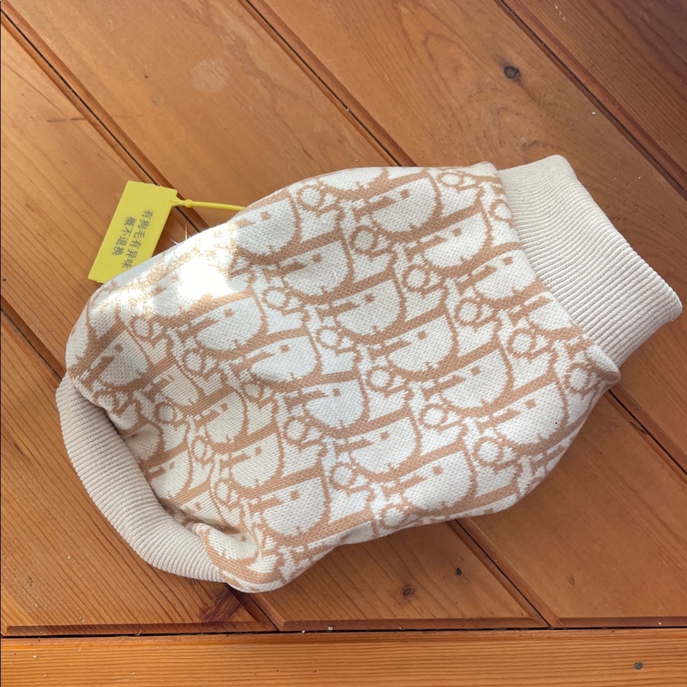 Beige and Cream “Dior” Knit Dog Sweater